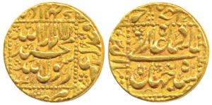 Shah Jahan, Gold Mohur, 10.91g, mint name off flan, stylization that of Burhanpur Mint, AH