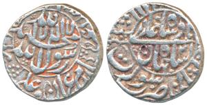 Shah Jahan, Silver Rupee, Surat Mint, RY 21, legend within a circle on both sides (KM 228.