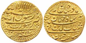 Shah Jahan, Gold Mohur, 10.97g, Surat Mint, AH 1037/Ahd, this variety has the Hijri date i