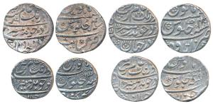 Aurangzeb, Silver Rupee (4), Golkonda Mint, RY 13; Itawa Mint, AH 1108/40; Junagadh Mint, 