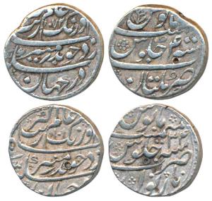 Aurangzeb, Silver Rupee (2) Multan, AH 1082/4; Narnol Mint, AH 1101/34, both with complete