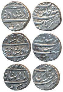 Muhammad Shah, Silver Rupee (3), Arkat Mint; Dar us-Sultanate Lahore Mint AH115X/27; Muham