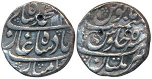 Muhammad Shah, Silver Rupee, 11.26g, Multan Mint, AH 113X/5, flower as mint mark in Seen o