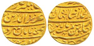 Alamgir II, Gold Mohur, 10.88g, Dar-ul-Khilafat Shahjahanabad Mint, AH 1170/4, Taban coupl