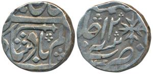Shah Alam II, Silver Rupee, 11.76g, Kora Mint, RY 12, horizontal sword on obv., issued und