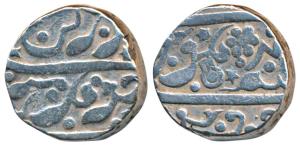 Chikodi Mint, Silver Rupee, 11.37g, in the name of Aurangzeb, lingam as a mint mark (KM 18