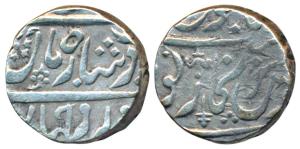 Sarkar Torgal Narsinpur Mint, Silver Rupee, 10.99g, in the name of Muhammad Shah, sword sy