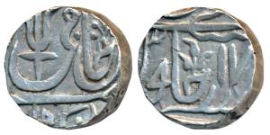 Jalaun Mint, Silver Rupee, in the name of Shah Alam II, RY 18, a trishul and peacock head 