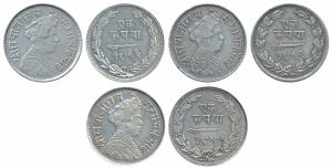 Baroda, Sayaji Rao III, Silver Rupee, Small flan, VS 1952, 1953 & 1955 (KM Y36a). About Ve
