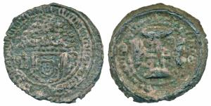 Damao & Bassein, Joao V (1706-1750 AD), Tin 10 Bazarucos, 19.92g, 1724 AD, obv. crown arms