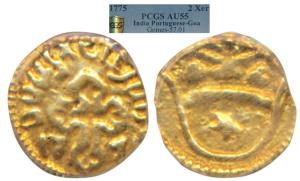 Goa, Jose the Reformer (1750-1777 AD), Gold 2 Xerafims, obv. a large crown, rev. cross div