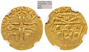 Goa, Jose the Reformer, Gold 12 Xerafins, obv. crowned arms, rev. cross divides date 177X 