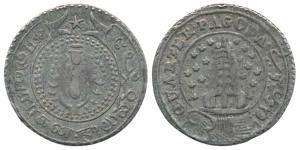 Silver ¼ Pagoda, 10.5g, 2nd issue, 1808, value in English and Persian on ribbon around Gop