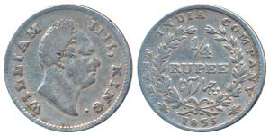 William IV, Silver ¼ Rupee, 1835, Calcutta Mint, RS incuse, Wreath with 20 Berries (10L+10