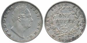 William IV, Silver Rupee, 1835, Bombay Mint, No initials, B / II, Bud leaves, 20 Berries, 