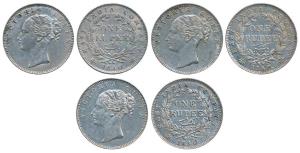 Victoria Queen, Silver Rupee (3), 1840, Continuous legend. Very Fine+ to Extremely Fine. (