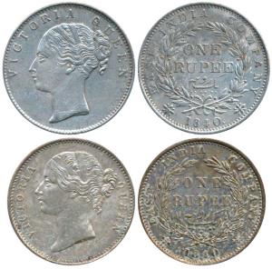 Victoria Queen, Silver Rupee (2), 1840, Continuous and Divided legend. Very Fine+. (2)