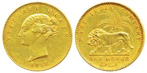 Victoria Queen, Gold Mohur, 11.66g, 1841, Continuous legend, without initial on truncation
