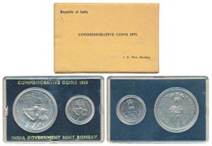 1972 Uncirculated Set, 25th Anniversary of Indian Independence, set of 2, 50 Paise and Rup