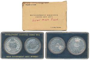 1973 Uncirculated Set, Grow More Food, set of 2, Rupees 10 and 20. In near immaculate cond