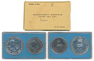 1975 Uncirculated Set, Equality Development and Peace, set of 2, Rupees 10 and 50. In imma