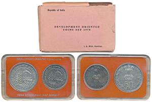 1978 Uncirculated Set, Food and Shelter For All, set of 2, Rupees 10 and 50. In near immac