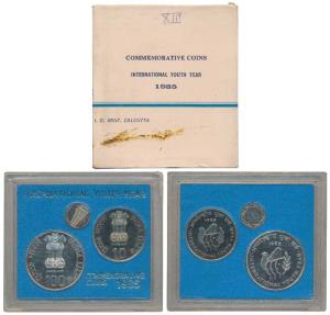 1985 Proof Set, International Youth Year, set of 2, Rupees 10 and 100. In near immaculate 
