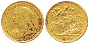 Australia, Victoria Queen, Gold ½ Sovereign, 4g, 1897, Veiled head, rev. St. George slayin