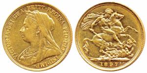Australia, Victoria, Gold Sovereign, 8g, 1901, Veiled head, ‘S’ mint mark for Sydney Mint 