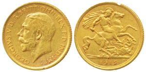 Australia, George V, Gold ½ Sovereign, 4g, 1915, ‘S’ mint mark for Sydney Mint (KM 28). Tw
