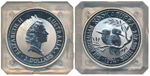 Australia, Elizabeth II, Silver 2 Dollars, 2 oz, 62.21g, 1994, rev. Kookaburra (KM 230). P