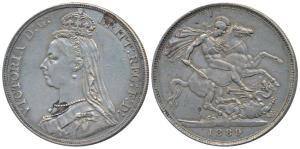 Great Britain, Victoria, Silver Crown, 28.2g, 1889, Jubilee head (KM 765). Very Fine+.