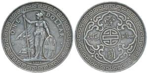 Great Britain, Silver Trade Dollar, rev. Britannia with spear and shield, value around and