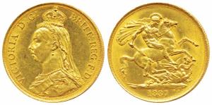 Great Britain, Victoria Queen, Gold 2 Pounds, 15.93g, Jubilee head, St. George slaying a d