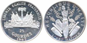 Haiti, Silver 25 Gourdes, 117.4g, 1967, 10th Anniversary of the Revolution, obv. art objec