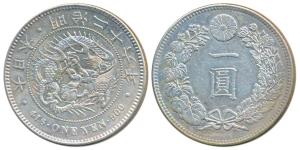 Japan, Mutsuhito (Meiji), Silver Yen, 27g, Dragon within beaded circle (KM A25). Extremely