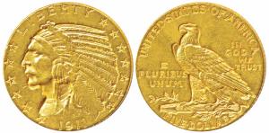 United States of America, Gold $5, 8.4g, 1911, obv. Indian Head, rev. Motto ‘IN GOD WE TRU