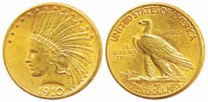 United States of America, Gold $10, 16.66g, 1910, obv. Indian Head, rev. Motto ‘IN GOD WE 