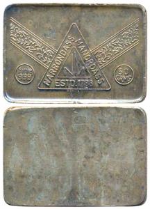 Tola Bar, Silver 50 grams, obv. Narrondass Manordass logo of the company, date of establis