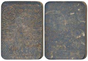 Tola Bar, Silver Ms. Manilal Chimanlal & Co, Silver 10 Tolas, 117g, obv. map of undivided 