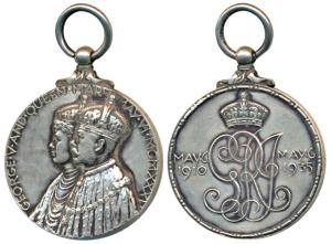 Silver Jubilee Medal of George V and Queen Mary, Silver, obv. conjoined bust of George V a