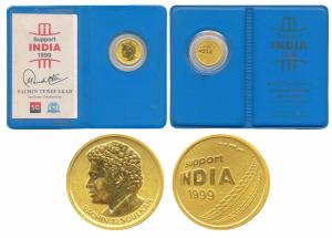 Sachin Tendulkar, Cricket World Cup Commemorative Medallion, Gold ¼ oz., 7.77g, obv. bust 