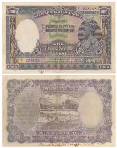 George V, Rupees 1000, 1931, Calcutta circle of issue, signed J. B. Taylor, (J&R 3.11.1B).