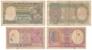 George VI, Rupees 2, 1943, signed C. D. Deshmukh, Prefix G (J&R 4.2.2); Rupees 5, 1st issu