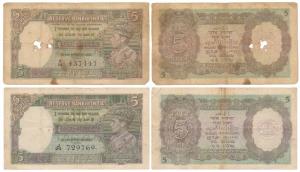 George VI, Rupees 5, 1st Issue, 1938, signed J. B. Taylor, Prefix F & J (J&R 4.3.1). About