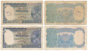 George VI, Rupees 10, 1st issue, 1938, signed J. B. Taylor, prefix C & G (J&R 4.5.1). Abou