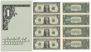 United States of America, Uncut Dollar Sheet, $1 with the portrait of George Washington, e