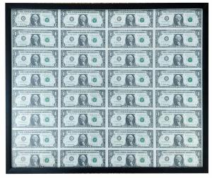 United States of America, Uncut Dollar Sheet, $1 with the portrait of George Washington, t