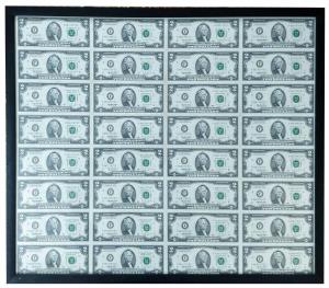 United States of America, Uncut Dollar Sheet, $2 with the portrait of George Washington, t