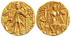 Kushanas, Vasudeva II (c. 250-260 AD), Gold Dinar, 7.77g, obv. king standing left, holding